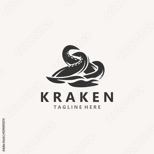 Kraken Octopus logo vintage ocean animal illustration template