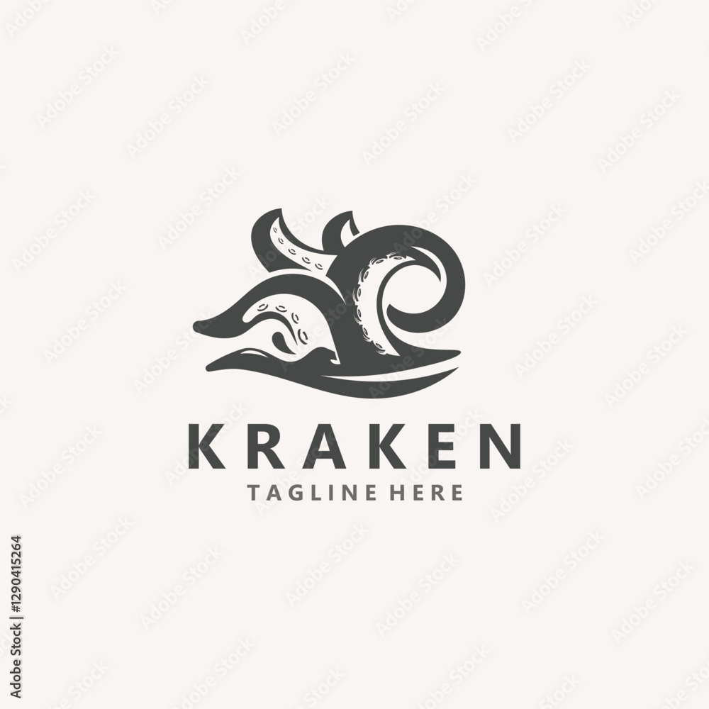 Fototapeta premium Kraken Octopus logo vintage ocean animal illustration template