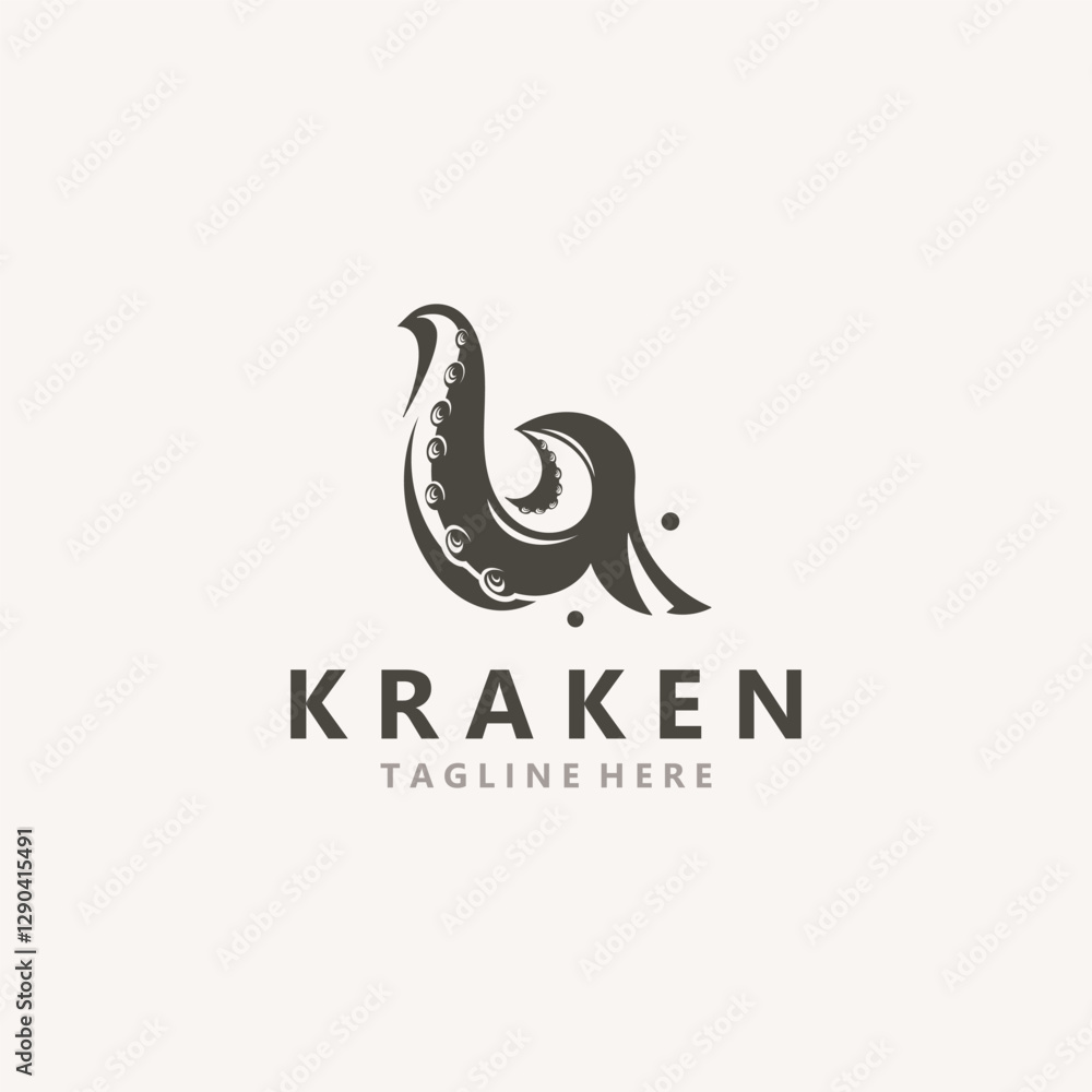 Obraz premium Kraken Octopus logo vintage ocean animal illustration template