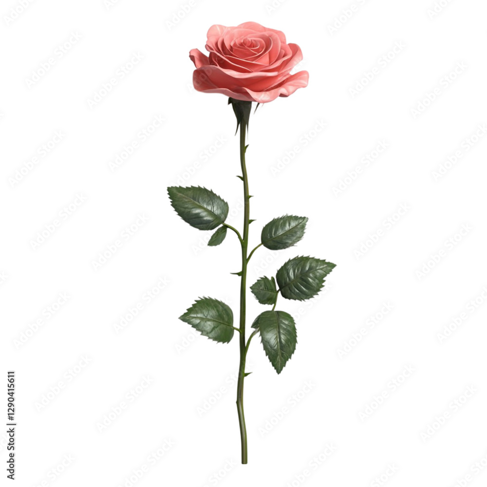 Single Pink Rose Stem Black Background Elegant Flower Botanical Beauty, Single Pink Rose Stem Black Background Elegant Flower Botanical Beauty,