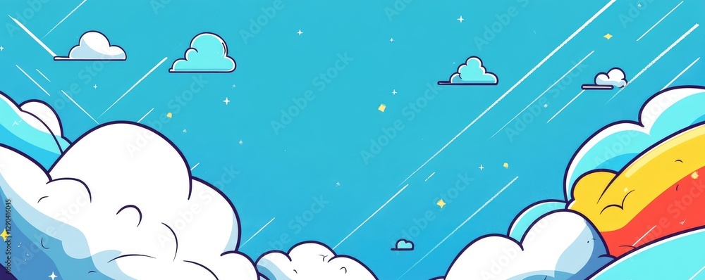 A set of simple cloud shapes, each with a white border. Blue background in a flat style, vector illustration. A set of simple cloud shapes, each with a white border. Blue background in a flat style, vector illustration.