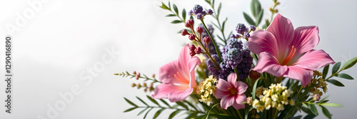Delicate flowers on background with copyspace. Spring greeting card template	