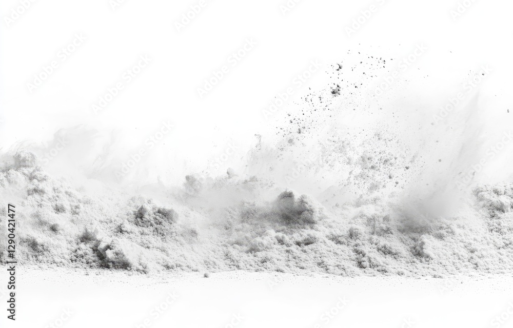 Fototapeta premium Pile of white powder isolated on a white background, close-up view.