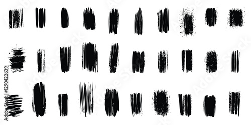 Collection of short and thick grunge ink brush strokes