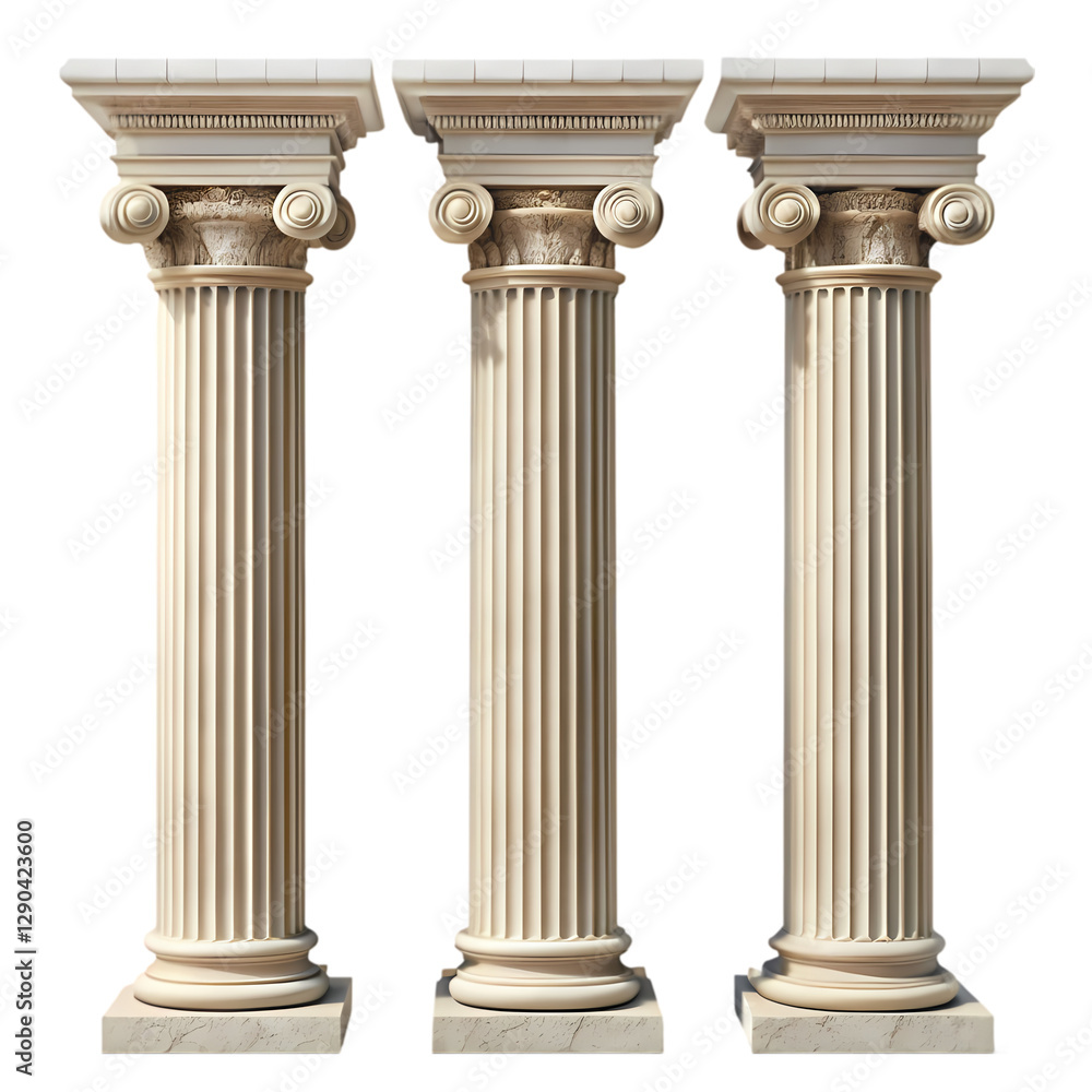 Three Classic Greek Columns: Architecture & Design isolated on transparent background Three Classic Greek Columns: Architecture & Design isolated on transparent background
