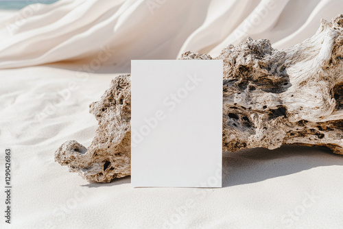 Blank Invitation card mockup on a costal beach for Mermaid party.
