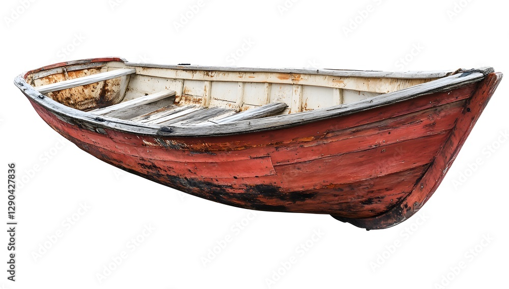 Old Wooden Rowboat, Isolated, Empty, Cloudy Day Old Wooden Rowboat, Isolated, Empty, Cloudy Day