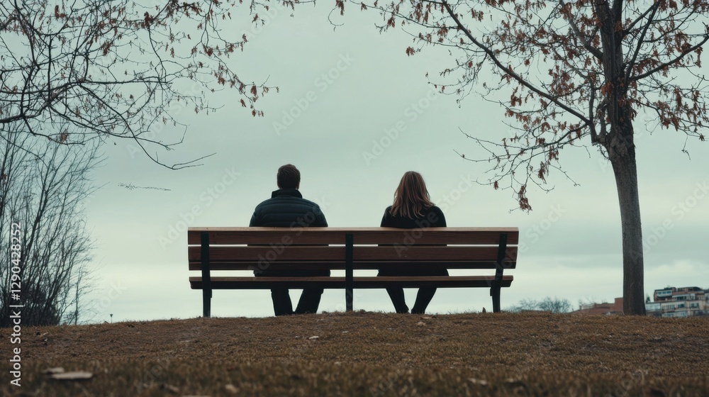 Relationship tension in a park bench. Featuring emotional coldness and frustration Relationship tension in a park bench. Featuring emotional coldness and frustration