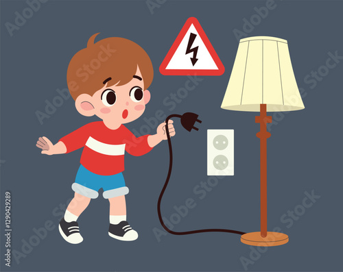 Kid Aware of Electric Short Cut Danger Cartoon