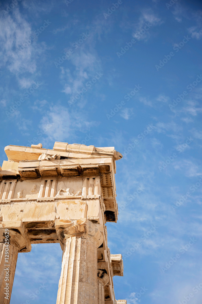 Fototapeta premium Close-up of Parthenon columns with intricate details against the sky
