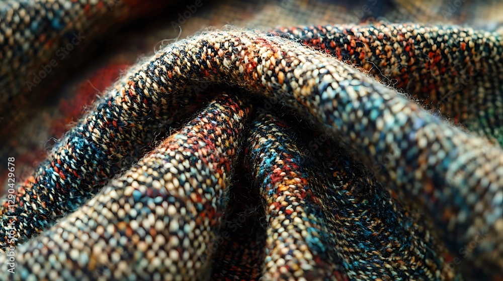Close-Up View of Textured Multicolored Fabric Showing Intricate Weave Patterns and Colors Close-Up View of Textured Multicolored Fabric Showing Intricate Weave Patterns and Colors