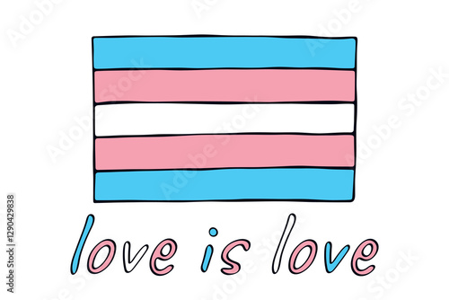 Colorful Transgender pride flag Happy pride day LGBTQ community Pride Month Vector hand drawn doodle for posters, stickers, logo, cards