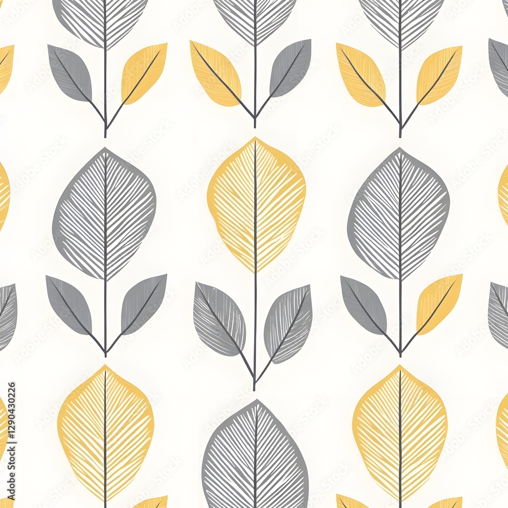 Seamless Minimalist Botanical Leaf Pattern in Neutral Gray and Yellow Tones Seamless Minimalist Botanical Leaf Pattern in Neutral Gray and Yellow Tones
