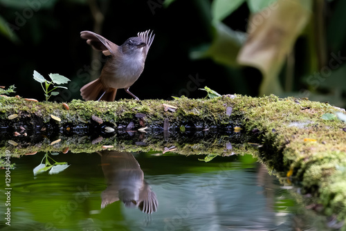 Portrait of the Horsfield's babbler on the pond photo