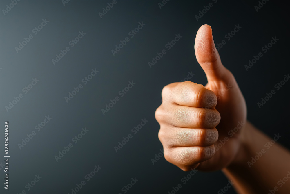 close up of hand giving thumbs up gesture, symbolizing approval and positivity against dark background. This conveys sense of encouragement and support close up of hand giving thumbs up gesture, symbolizing approval and positivity against dark background. This conveys sense of encouragement and support
