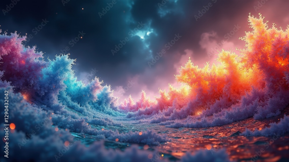 An infinite cascade of multicolored fractal waves, flowing like liquid light through a cosmic void, shimmering energy filaments weave intricate quantum patterns in a surreal An infinite cascade of multicolored fractal waves, flowing like liquid light through a cosmic void, shimmering energy filaments weave intricate quantum patterns in a surreal