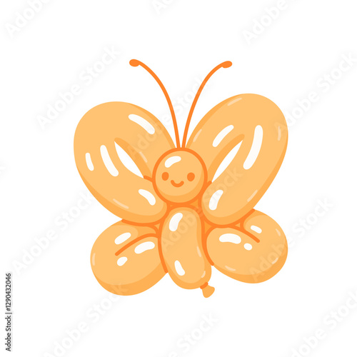 Realistic animal shaped balloon, funny butterfly toy. Twisted helium latex ballon. Happy insect with positive face expression. Spring or summer symbol. Isolated flat vector illustration