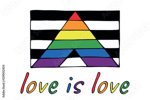 Colorful Straight ally pride flag Happy pride day LGBTQ community Pride Month Vector hand drawn doodle for posters, stickers, logo, cards