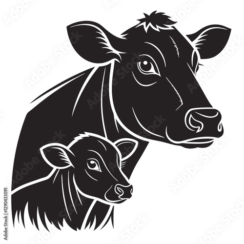 Pasture Animals Cow and Calf Silhouette