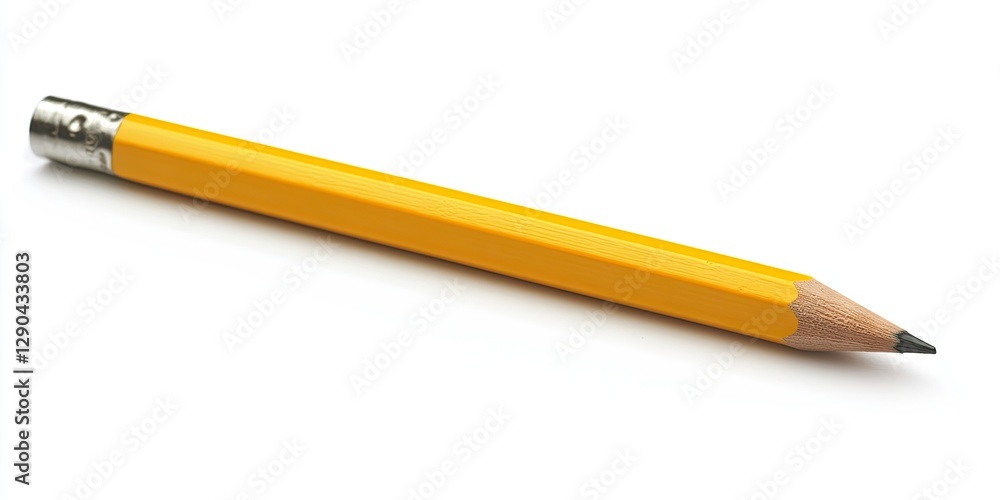 Close-up of a sharpened yellow pencil on a clean white background, positioned diagonally from the bottom left to the top right corner. Close-up of a sharpened yellow pencil on a clean white background, positioned diagonally from the bottom left to the top right corner.