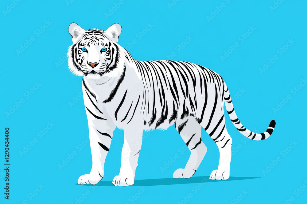 Obraz premium majestic white tiger standing against bright blue background