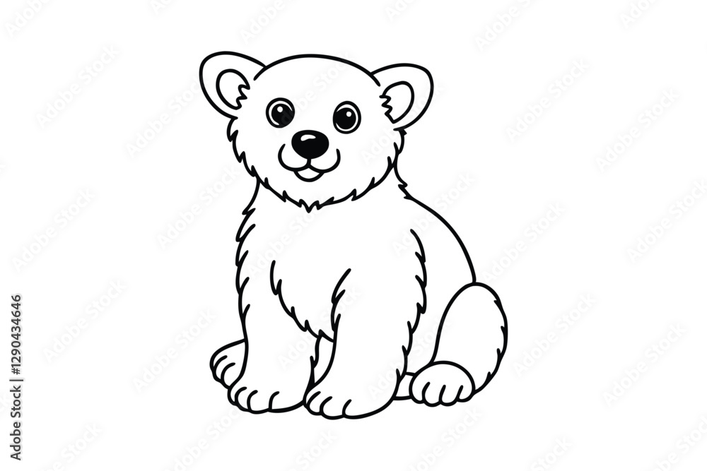 Naklejka premium Line art of a fluffy baby bear cub designed for coloring page.eps