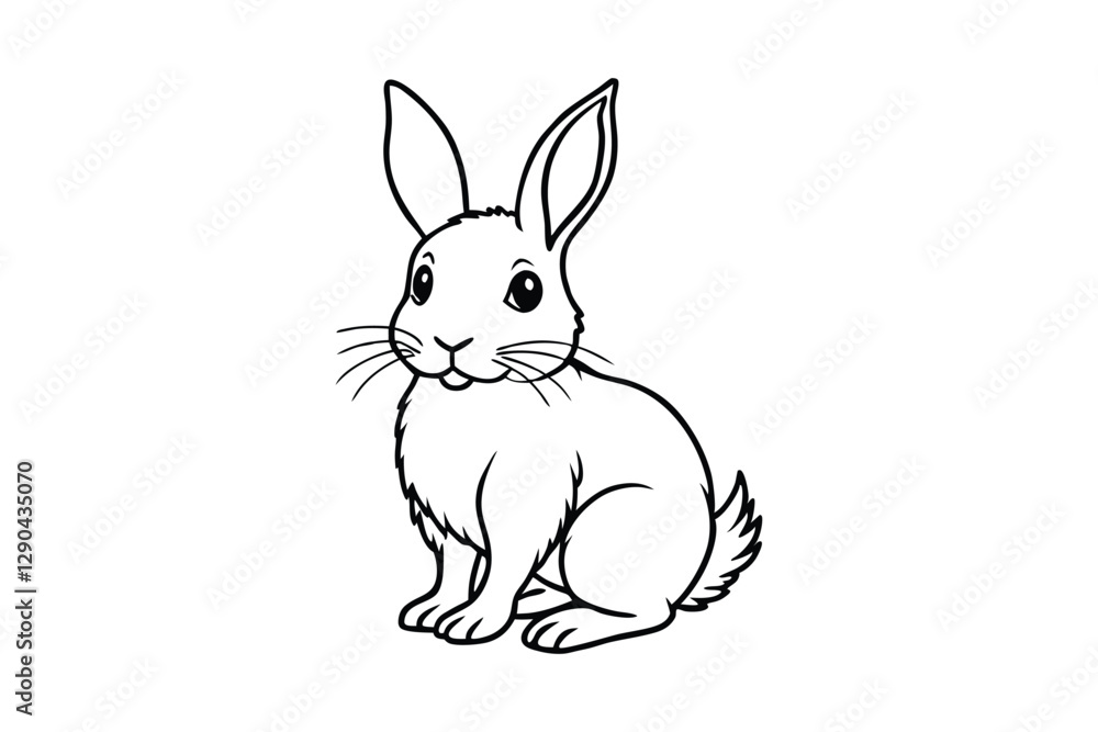 Fototapeta premium Line art of a fluffy baby rabbit designed for coloring page.eps