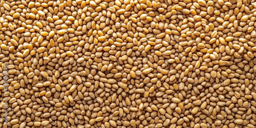 Fototapeta premium Granular texture of golden wheat germ seeds densely packed in a uniform layer creating an organic background in warm earth tones.