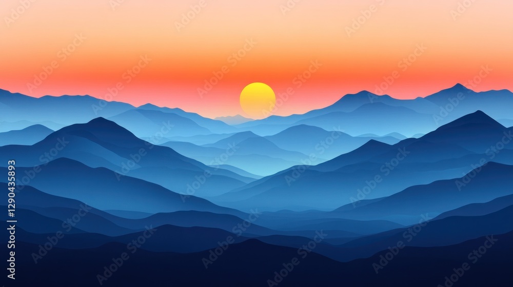 Sunset over mountain ranges Sunset over mountain ranges