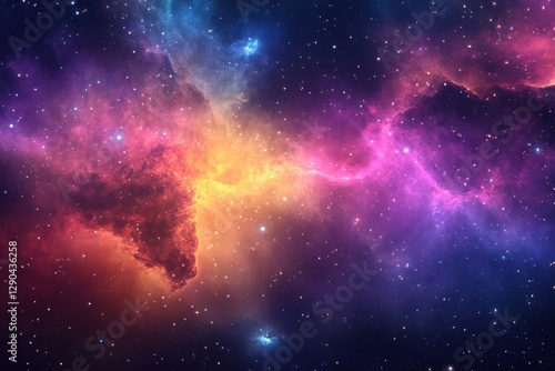 Fototapeta Naklejka Na Ścianę i Meble -  Colorful cosmic nebula cloud display in stunning night sky. Breathtaking galaxy scene perfect for wallpapers and prints. Ideal backdrop for sci-fi and space enthusiasts exploring universe