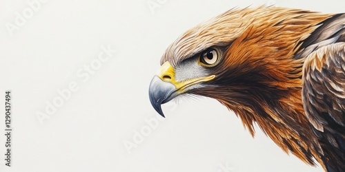 Wallpaper Mural Golden eagle portrait in warm browns and yellows against a soft white background, emphasizing its powerful gaze and majestic features. Torontodigital.ca