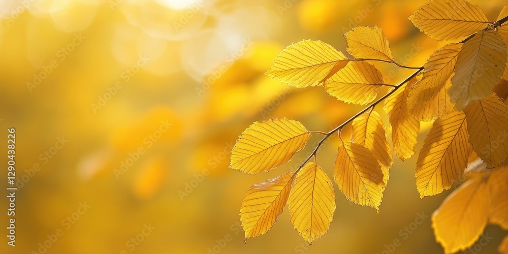Golden autumn leaves gently illuminated by soft sunlight create a warm and serene atmosphere. Focus on the vibrant yellow hues in the foreground. Golden autumn leaves gently illuminated by soft sunlight create a warm and serene atmosphere. Focus on the vibrant yellow hues in the foreground.