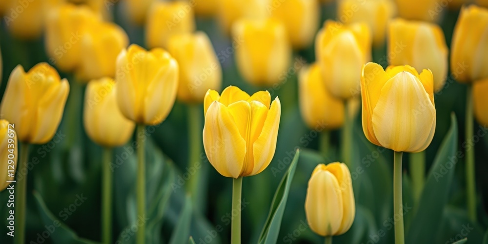 Stunning full frame view of vibrant yellow tulips against lush green foliage creating a cheerful spring ambiance suitable for floral celebrations Stunning full frame view of vibrant yellow tulips against lush green foliage creating a cheerful spring ambiance suitable for floral celebrations