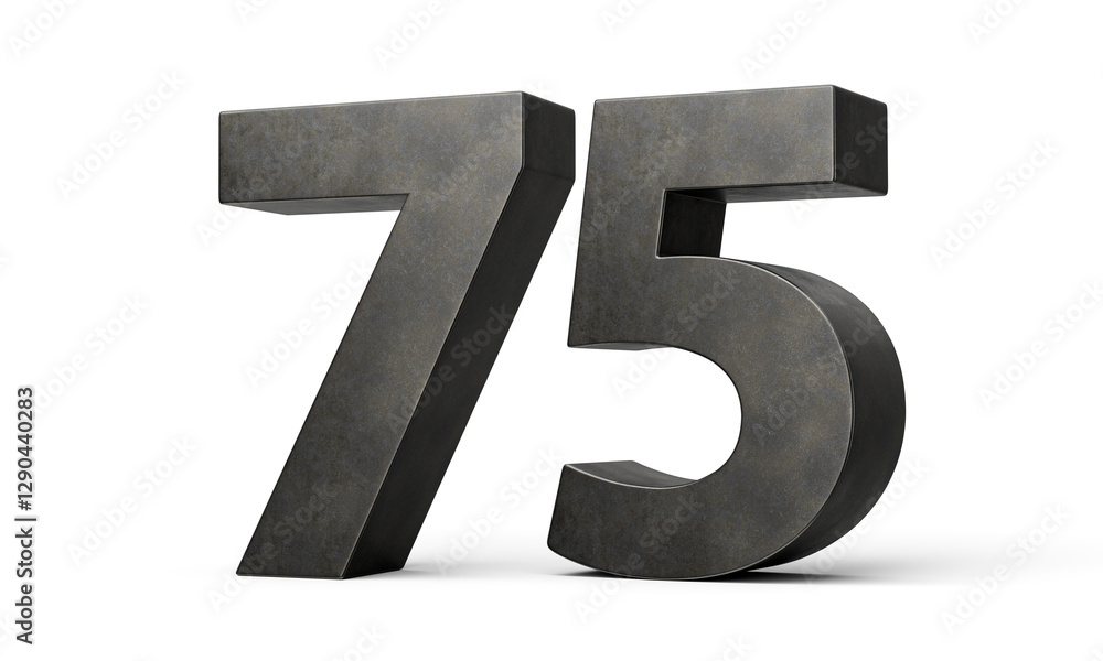Number Seventy five 75 Digit Made Of Gray Cast Iron Isolated On White Background 3d Illustration Number Seventy five 75 Digit Made Of Gray Cast Iron Isolated On White Background 3d Illustration