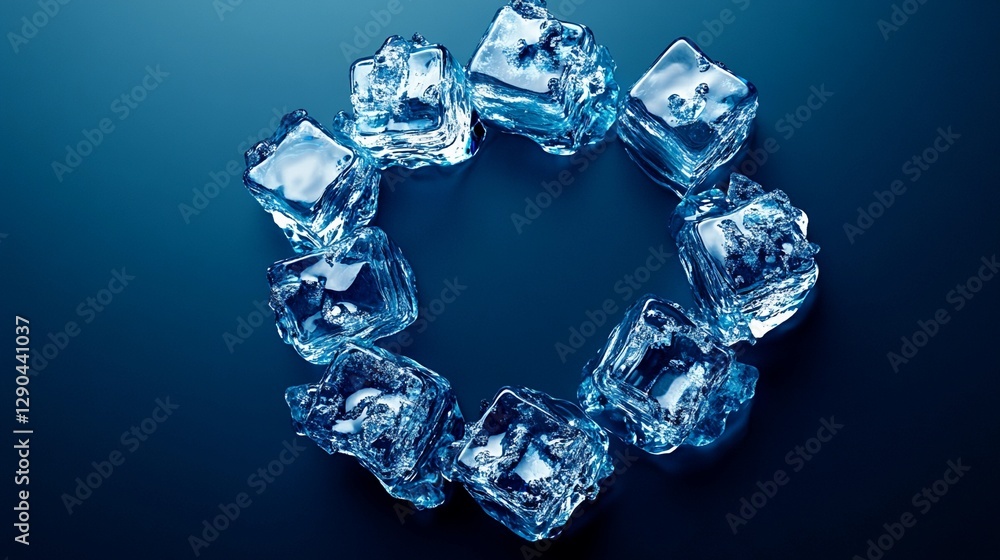 Transparent ice cube with smooth edges and detailed reflections, isolated on a white background, creating a crisp, modern composition for cooling concepts, book illustration style