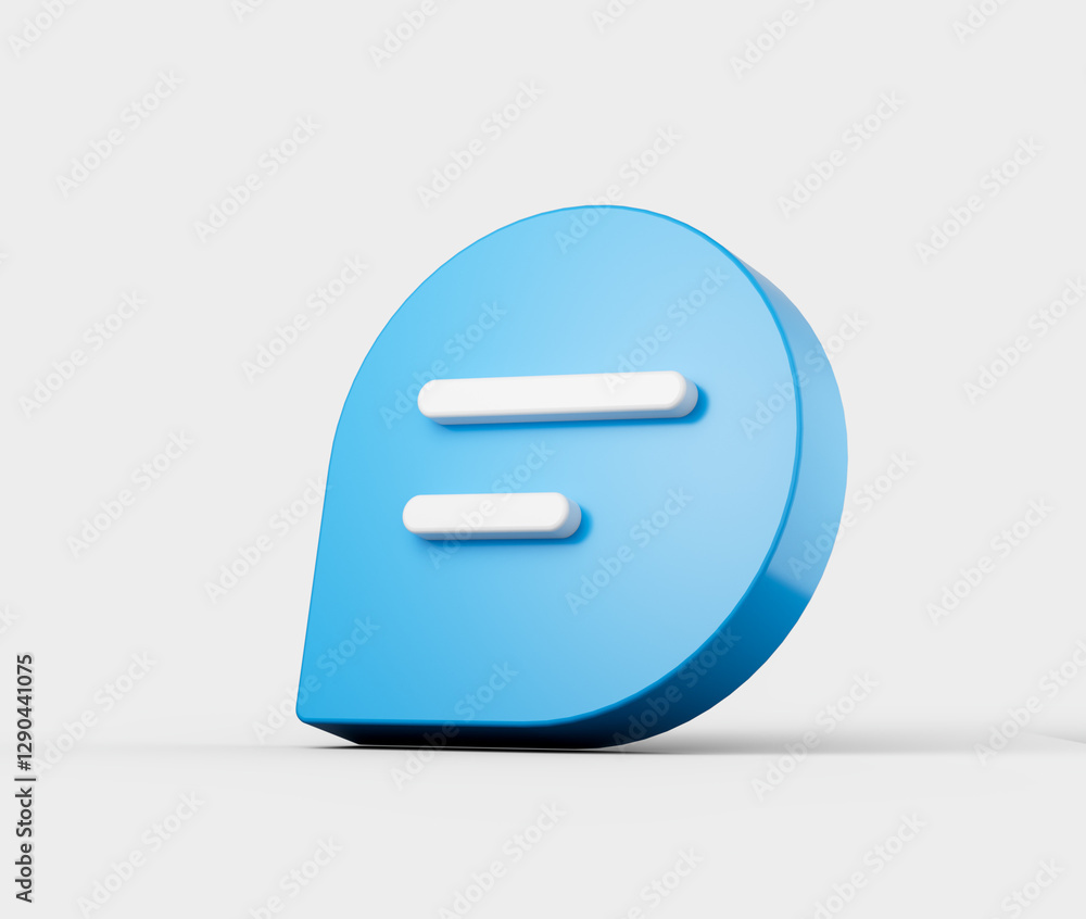 Minimalist blue speech bubble icon with two white horizontal lines text. 3d illustration Minimalist blue speech bubble icon with two white horizontal lines text. 3d illustration