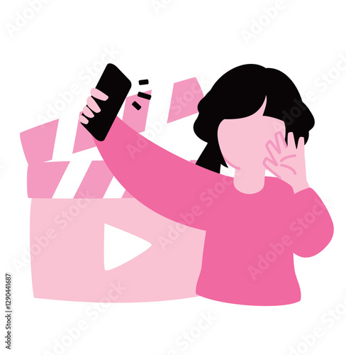 顔なし女性配信者・インフルエンサーの動画配信イラスト：小学生〜高校生の10代の自撮り動画イメージ