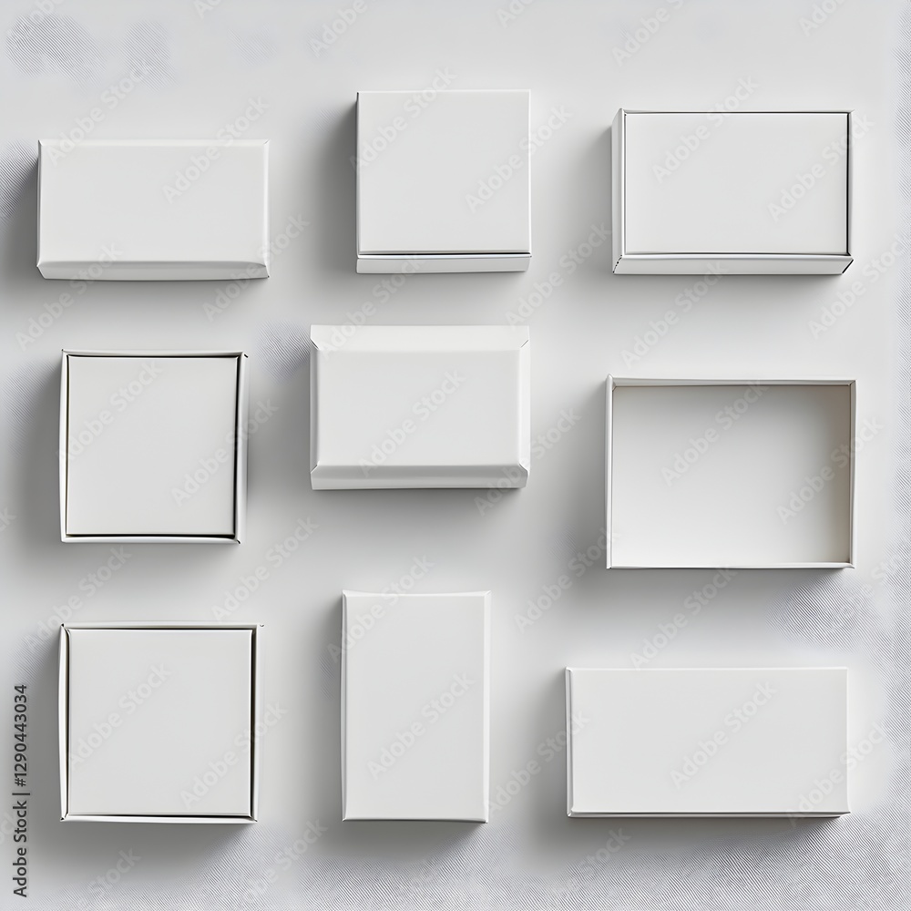 Aesthetic composition of white square boxes on a soft gray background perfect for design use Aesthetic composition of white square boxes on a soft gray background perfect for design use