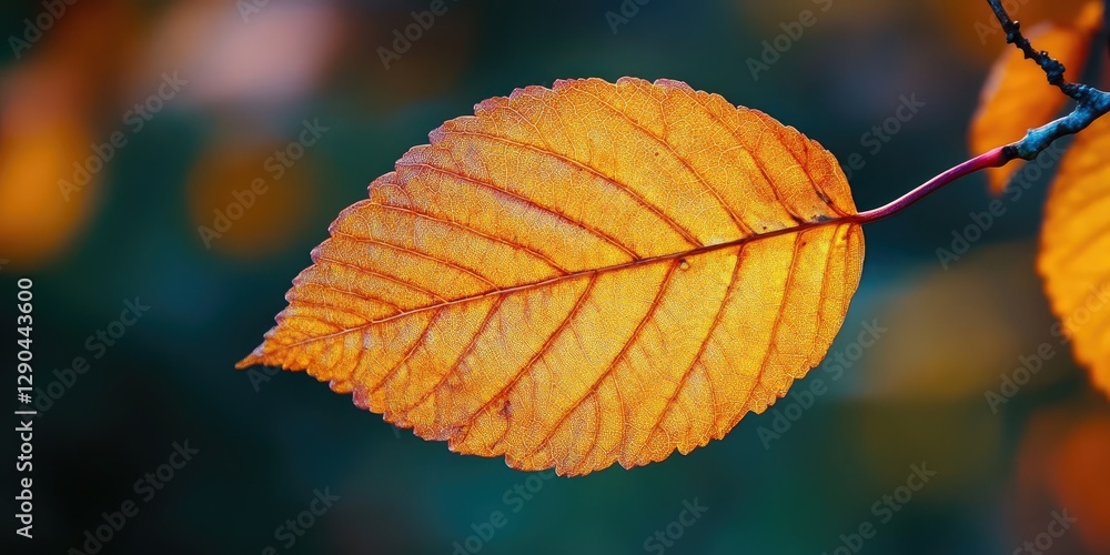 Autumn leaf featuring vivid orange hues against a blurred green backdrop, showcasing intricate vein patterns and textures on its surface. Autumn leaf featuring vivid orange hues against a blurred green backdrop, showcasing intricate vein patterns and textures on its surface.