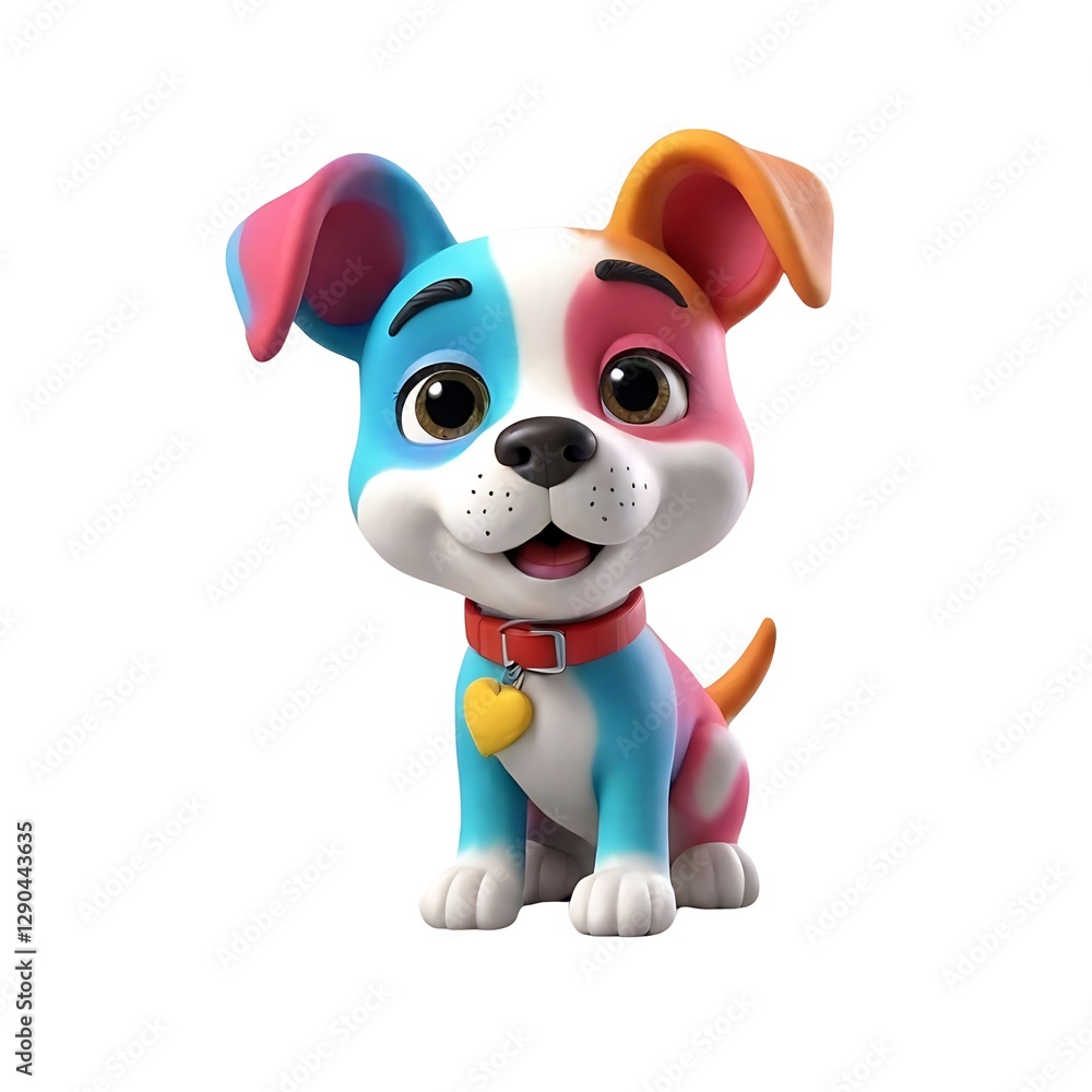 Dog with a red collar and a yellow heart tag, 3d cover, 3d rendere, vector, 3d Dog with a red collar and a yellow heart tag, 3d cover, 3d rendere, vector, 3d