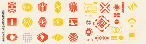 Postmodern abstract geometric graphic elements, Refraction and distortion glass effect various form, Brutalist vector shapes, trendy retro design symbols in  aesthetics, vintage stickers,