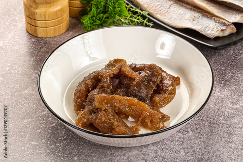 Herring roe snack in the plate photo