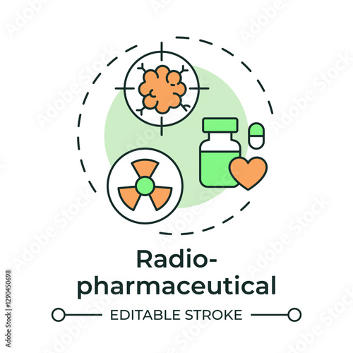 Radiopharmaceutical multi color concept icon. Medicinal products containing radioactive isotopes. Nuclear science. Round shape line illustration. Abstract idea. Graphic design. Easy to use in article