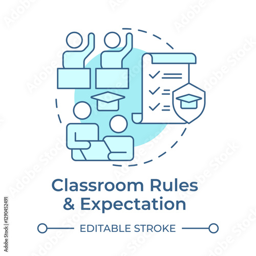 Classroom rules and expectation soft blue concept icon. Checklist, guidelines. Round shape line illustration. Abstract idea. Graphic design. Easy to use in infographic, presentation