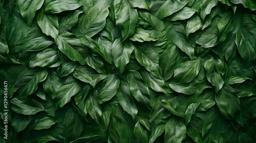 Fototapeta premium Deep Forest Green Leaves Pattern Background Image