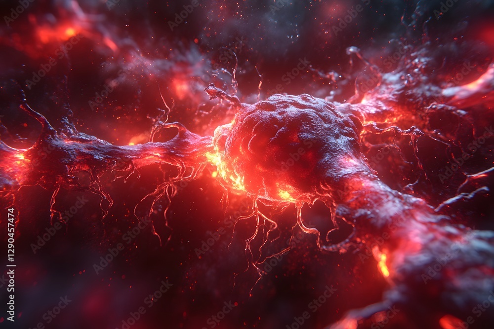 Fototapeta premium Futuristic Neural Network Visualized in Vivid Red and Black Sci-Fi Art