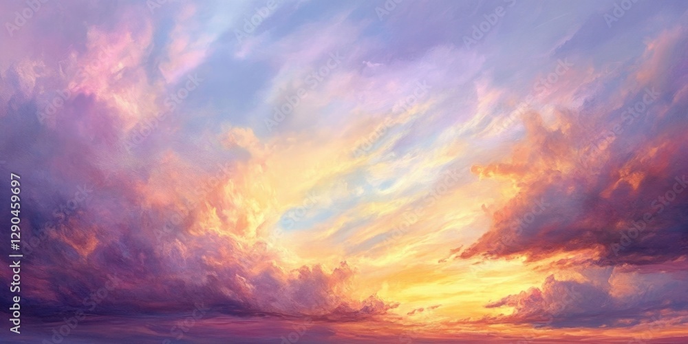 Obraz premium Twilight sky featuring vibrant pink, purple, and orange cloud formations creates a picturesque summer evening landscape with dramatic textures.