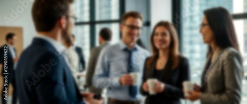 Blurred background focusing on an informal chat among colleagues that strengthens professional relationships