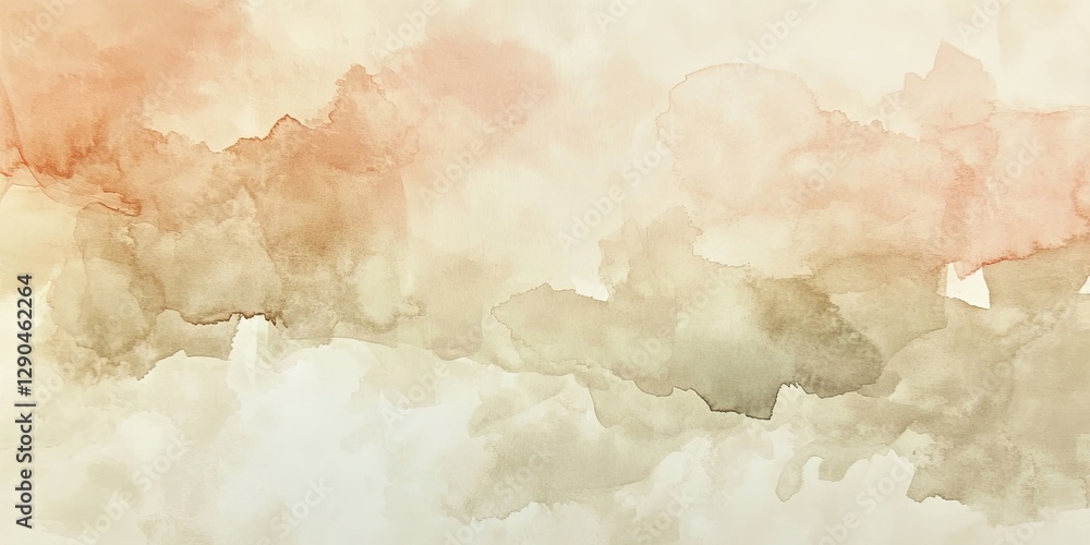 Obraz premium Soft watercolor abstract landscape featuring gentle shades of peach, beige, and olive green blending harmoniously across the canvas.