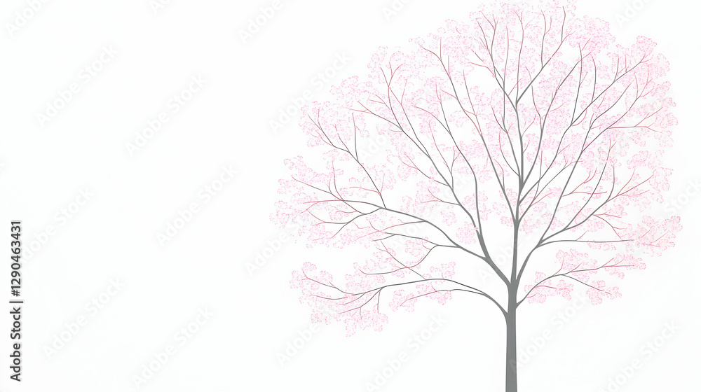 Obraz premium Spring Cherry Blossom Tree on White Background
